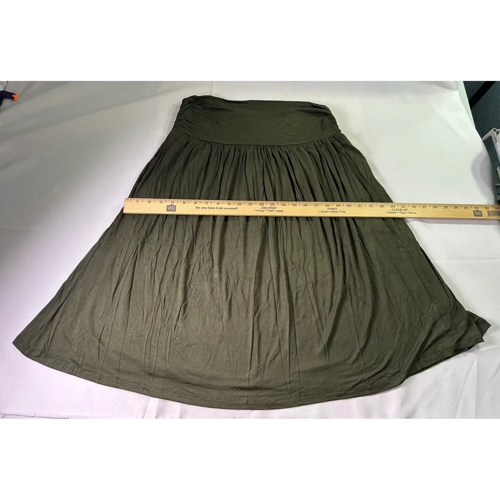NWT Simlu Women's‎ 2X Olive Green Midi Skirt Pockets Foldover Ruched Waist Flowy